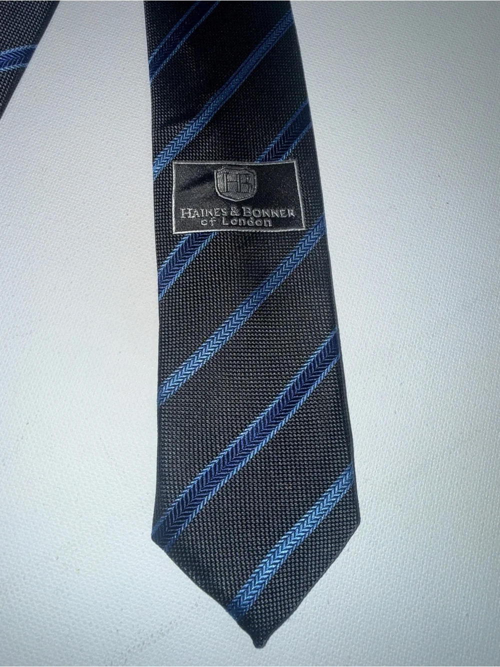Men's Black Tie with Blue Diagonal Stripes